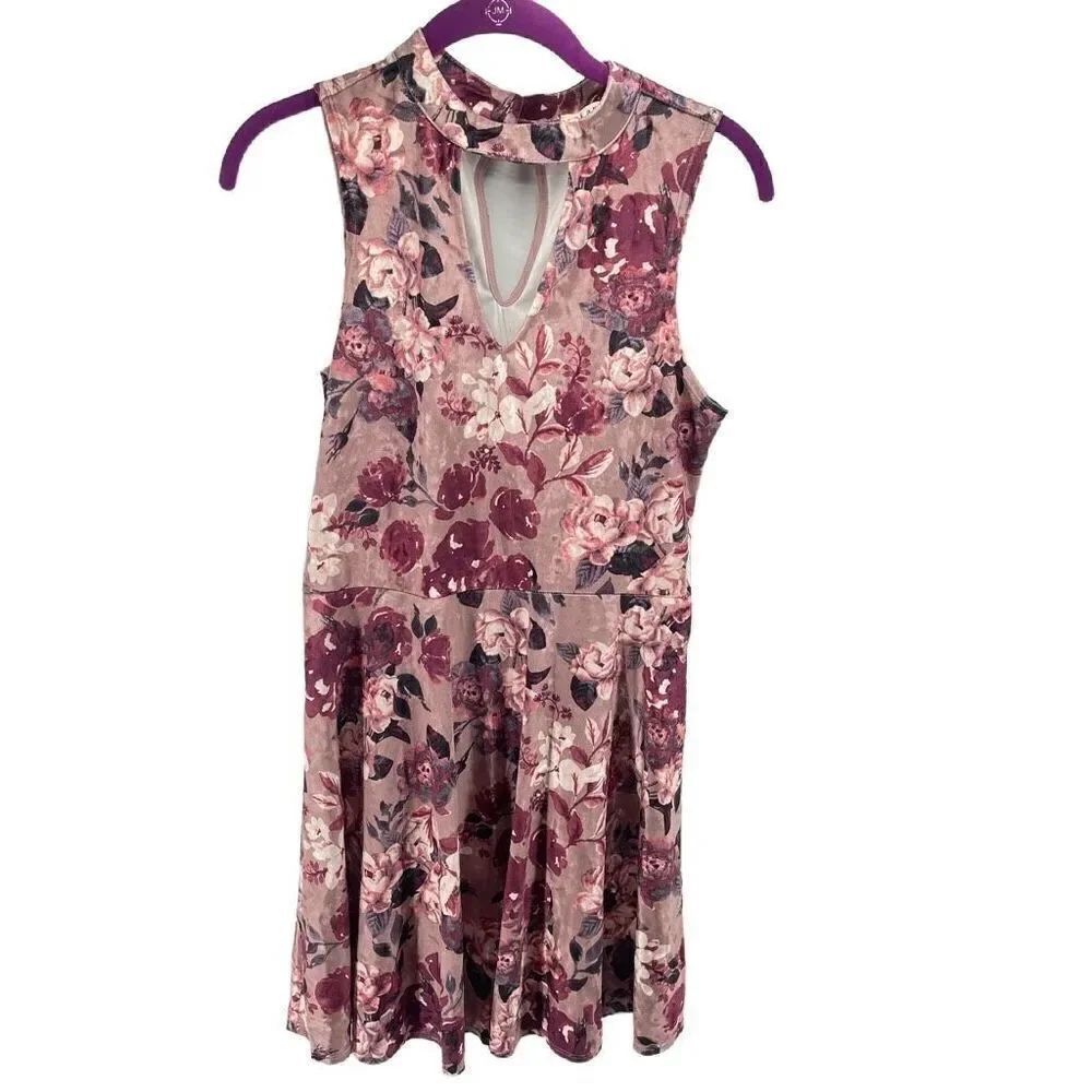 Francesca's Miami Womens Floral Dress Mini Velvet Cutout Stretch Pink Medium